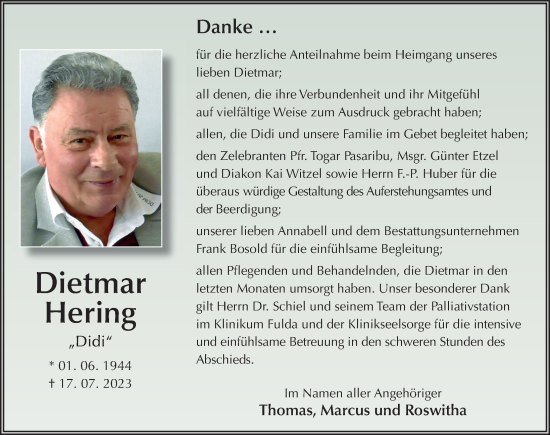 Traueranzeige von Dietmar Hering von FZ