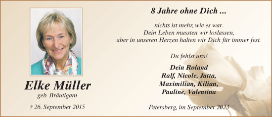 Traueranzeige von Elke Müller von FZ