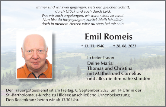 Traueranzeige von Emil Romeis von FZ