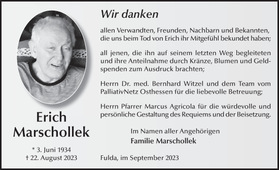 Traueranzeige von Erich Marschollek von FZ