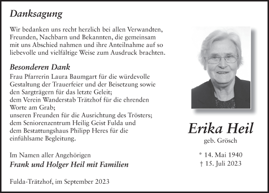 Traueranzeige von Erika Heil von FZ