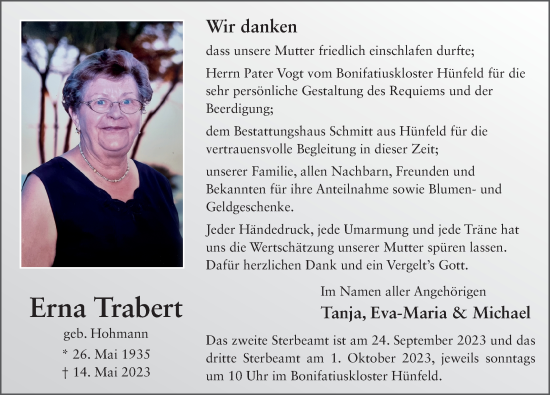 Traueranzeige von Erna Trabert von FZ