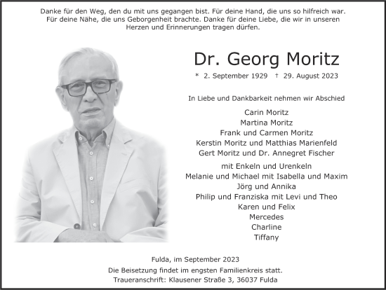 Traueranzeige von Georg Moritz von FZ
