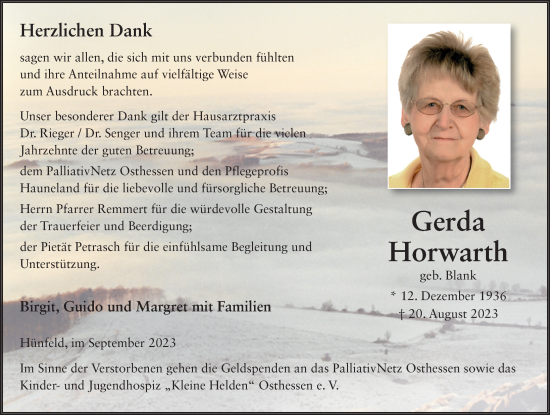Traueranzeige von Gerda Horwarth von FZ