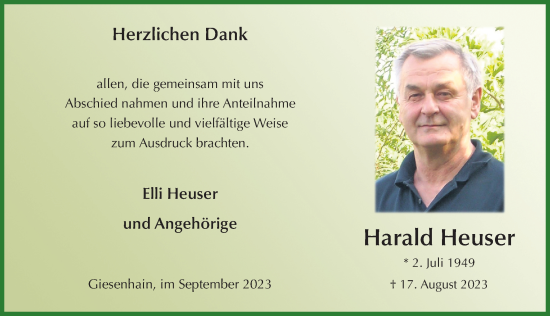 Traueranzeige von Harald Heuser von FZ