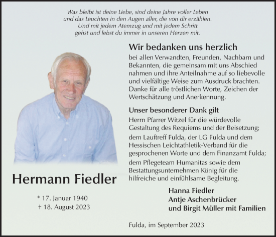 Traueranzeige von Hermann Fiedler von FZ