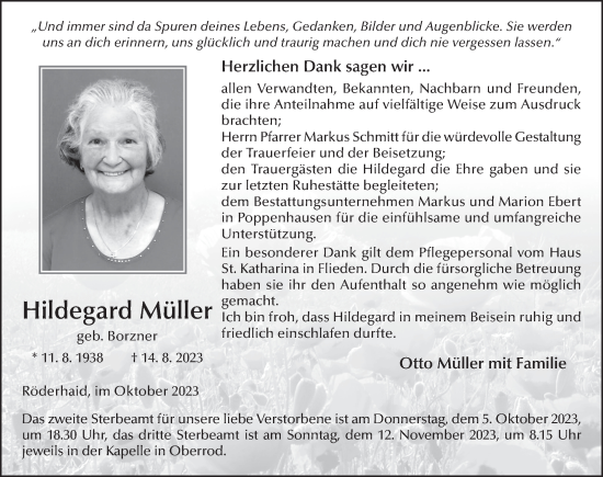 Traueranzeige von Hildegard Müller von FZ