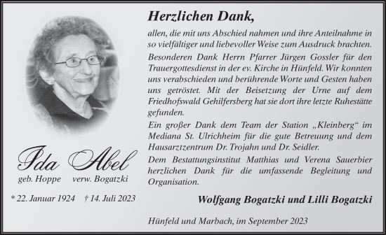 Traueranzeige von Ida Abel von FZ