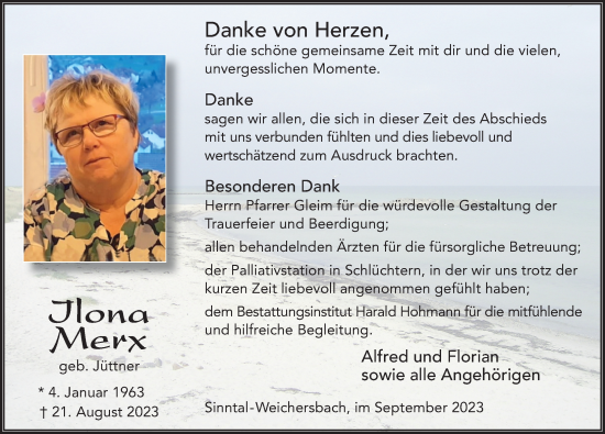 Traueranzeige von Ilona Merx von FZ