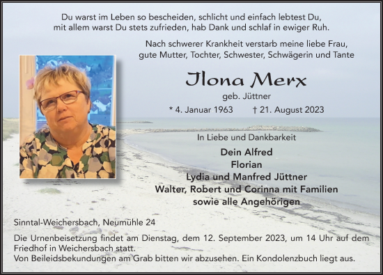 Traueranzeige von Ilona Merx von FZ