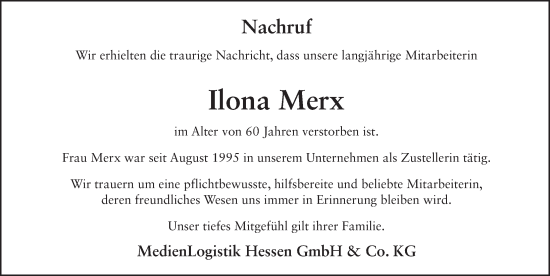 Traueranzeige von Ilona Merx von FZ
