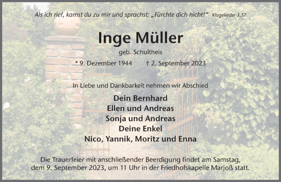 Traueranzeige von Inge Müller von FZ