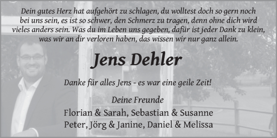 Traueranzeige von Jens Dehler von FZ
