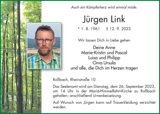Traueranzeige von Jürgen Link von FZ
