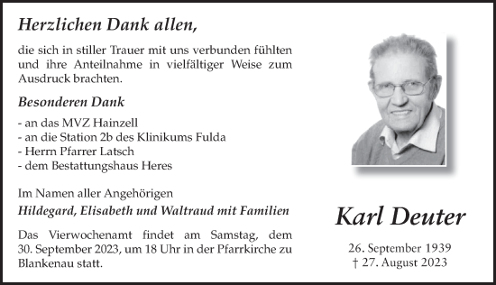 Traueranzeige von Karl Deuter von FZ