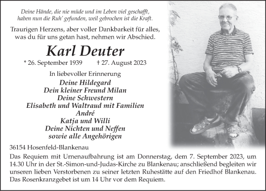Traueranzeige von Karl Deuter von FZ