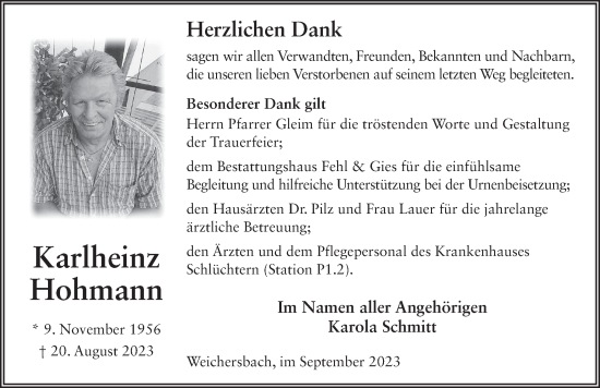 Traueranzeige von Karlheinz Hohmann von FZ