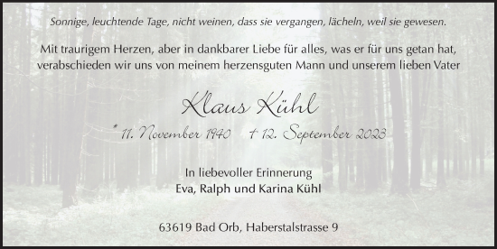 Traueranzeige von Klaus Kühl von FZ