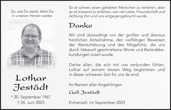 Traueranzeige von Lothar Jestädt von FZ