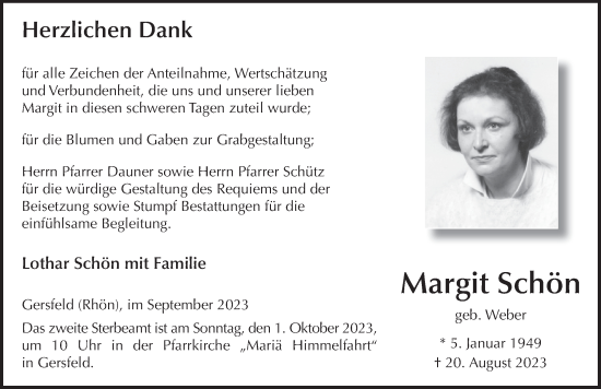 Traueranzeige von Margit Schön von FZ