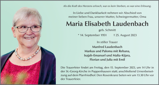 Traueranzeige von Maria Elisabeth Laudenbach von FZ