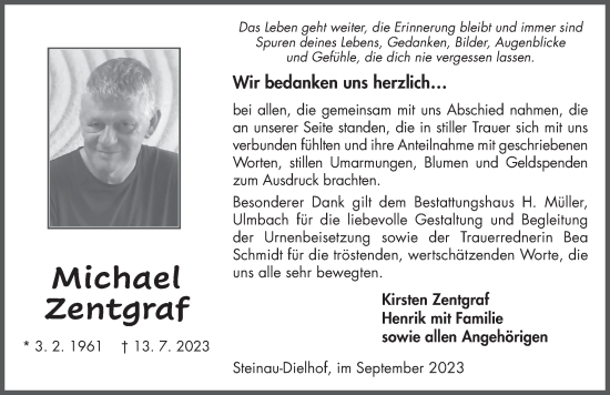Traueranzeige von Michael Zentgraf von FZ