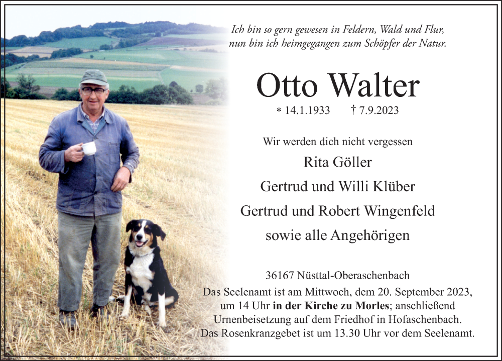  Traueranzeige für Otto Walter vom 18.09.2023 aus FZ