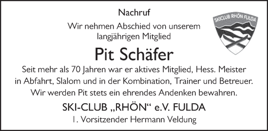 Traueranzeige von Peter Schäfer von FZ