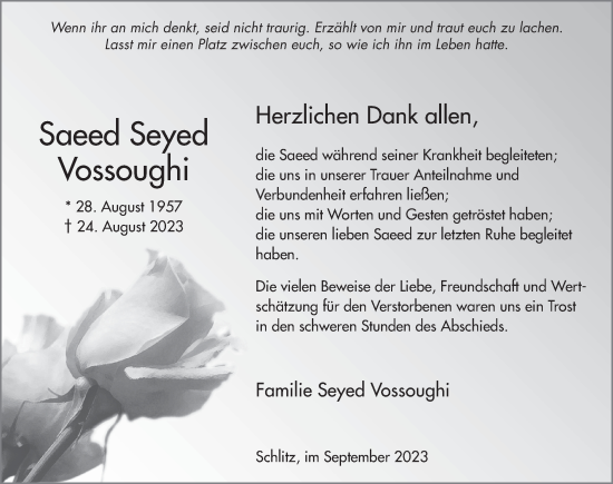 Traueranzeige von Saeed Seyed Vossoughi von FZ