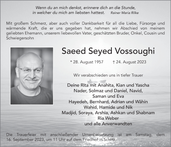 Traueranzeige von Saeed Seyed Vossoughi von FZ
