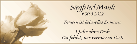 Traueranzeige von Siegfried Mank von FZ