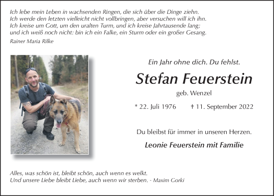 Traueranzeige von Stefan Feuerstein von FZ