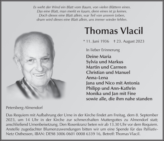 Traueranzeige von Thomas Vlacil von FZ