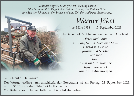 Traueranzeige von Werner Jökel von FZ