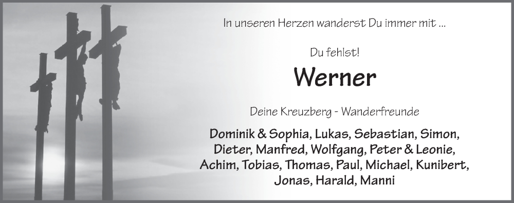  Traueranzeige für Werner Krieglstein vom 01.09.2023 aus FZ