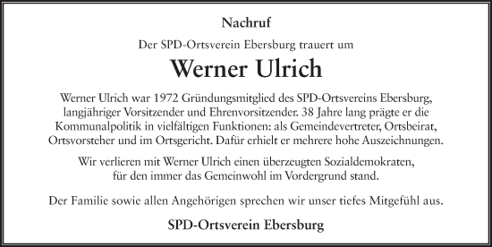 Traueranzeige von Werner Ulrich von FZ