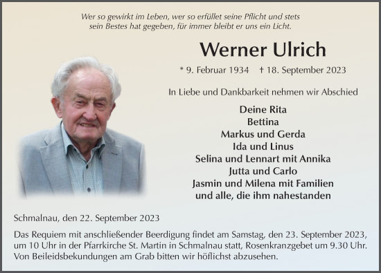 Traueranzeige von Werner Ulrich von FZ