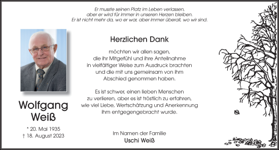 Traueranzeige von Wolfgang Weiss von FZ