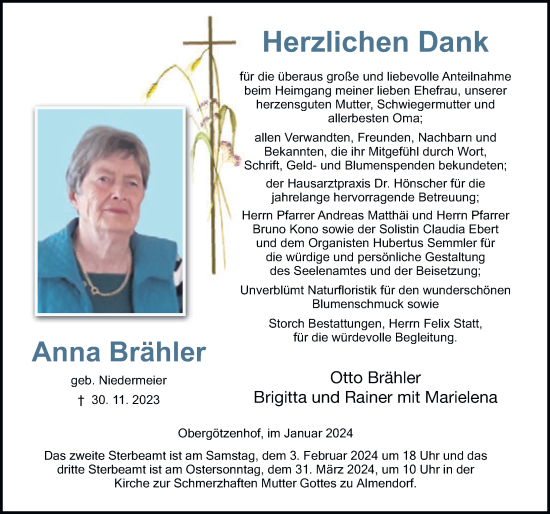 Traueranzeige von Anna Brähler von Fuldaer Zeitung