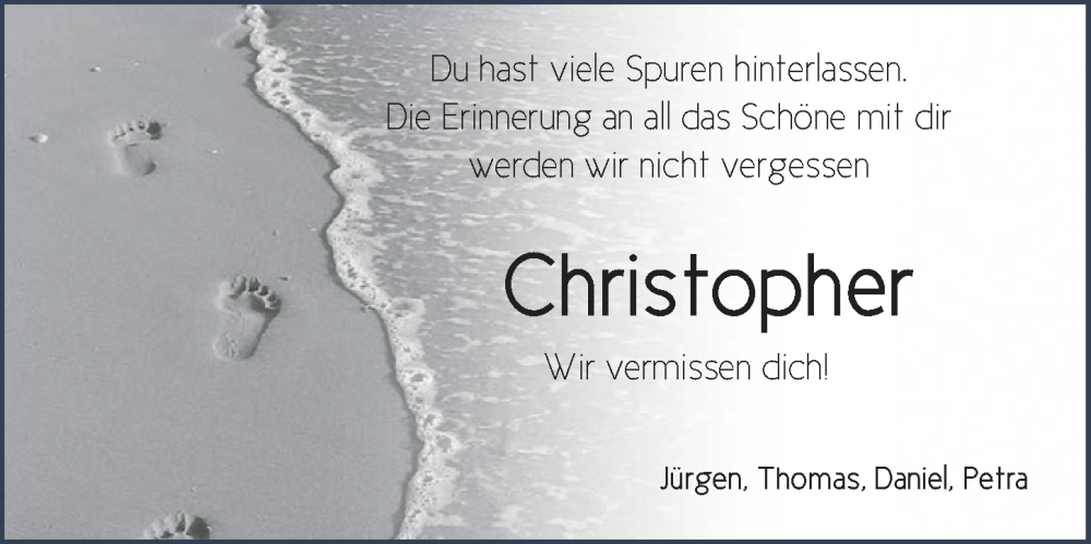  Traueranzeige für Christopher Burg vom 27.01.2024 aus Fuldaer Zeitung