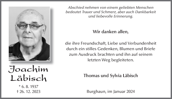 Traueranzeige von Joachim Läbisch von Fuldaer Zeitung
