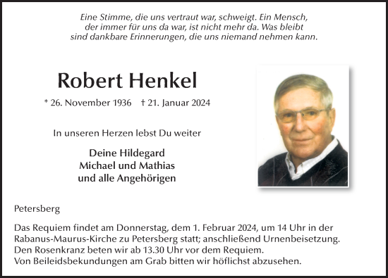 Traueranzeige von Robert Henkel