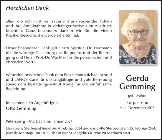 Traueranzeige von Gerda Gemming von Fuldaer Zeitung
