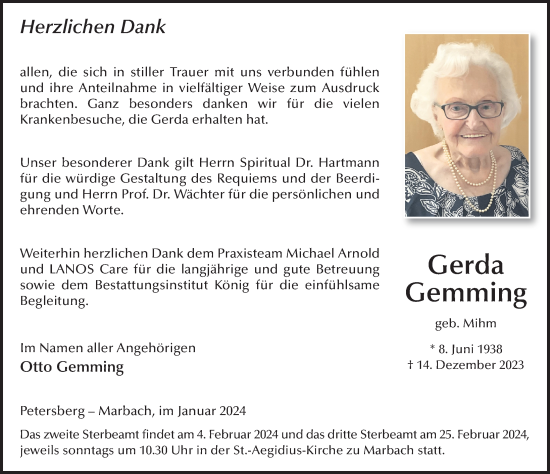 Traueranzeige von Gerda Gemming