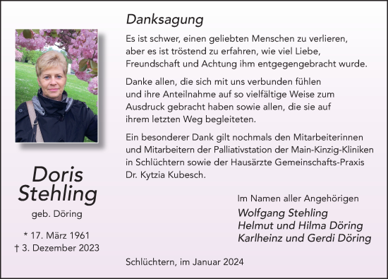 Traueranzeige von Doris Stehling von Fuldaer Zeitung