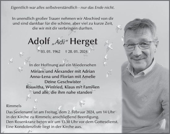 Traueranzeige von Adolf Herget von FZ