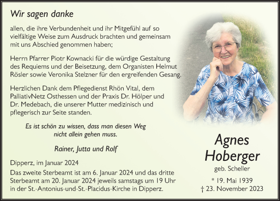 Traueranzeige von Agnes Hoberger von FZ