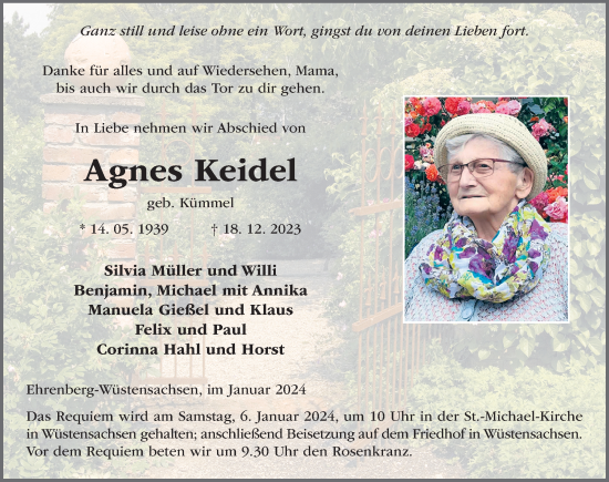 Traueranzeige von Agnes Keidel von FZ
