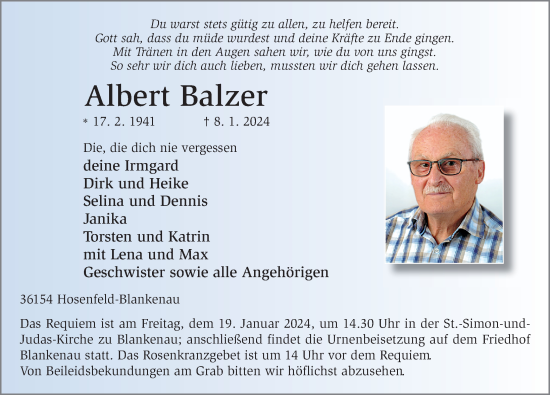 Traueranzeige von Albert Balzer von FZ