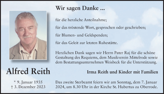 Traueranzeige von Alfred Reith von FZ
